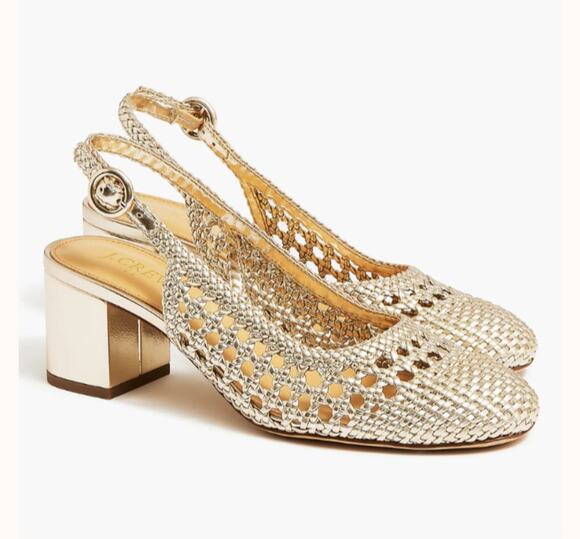J. Crew Shoes - J.Crew Factory Woven Slingback Heels Gold Metallic Size 8.5 EUC